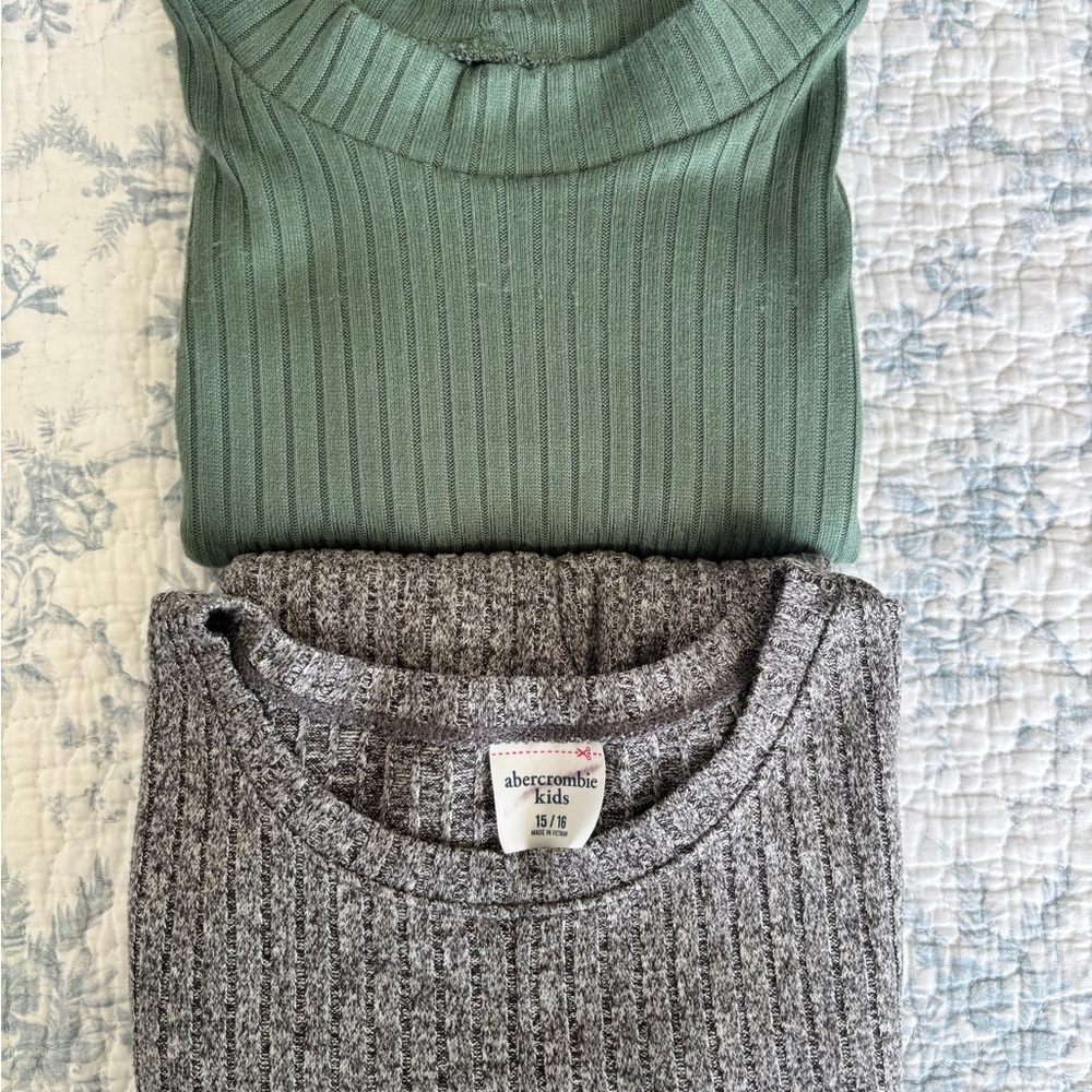 abercrombie kids Sage Green Top and Gray Ribbed Sweater - 2-Pieces